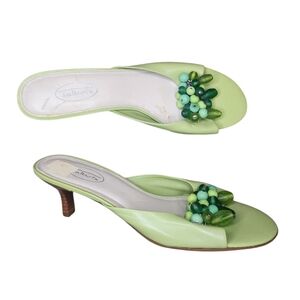 Talbots Green Leather Beaded Kitten Heel Mules - Size 8B